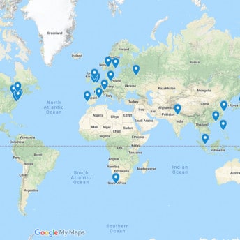 Google map showing #whatisresearchops workshop locations